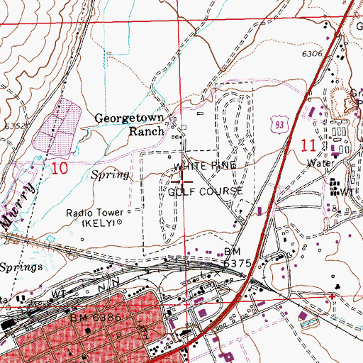 Topographic Map of White Pine Golf Course, NV