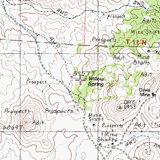 Topographic Map of Willow Spring, NV