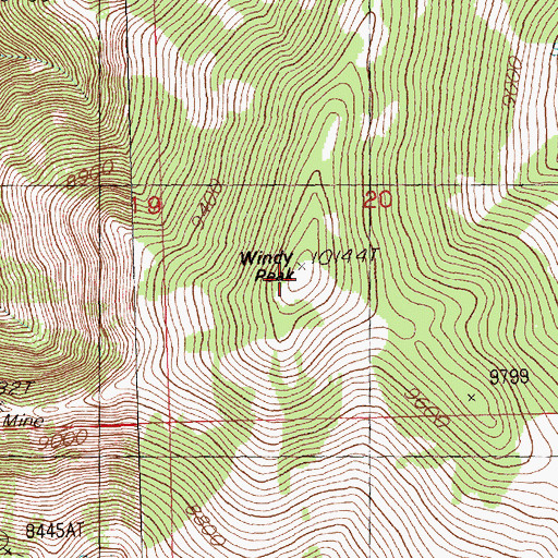 Topographic Map of Windy Peak, NV