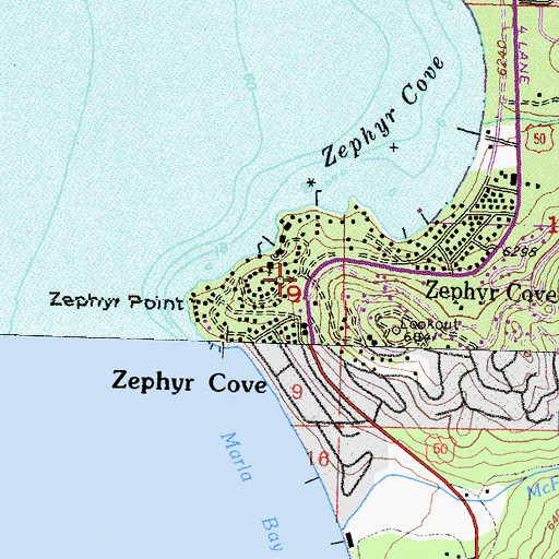 Topographic Map of Zephyr Cove, NV