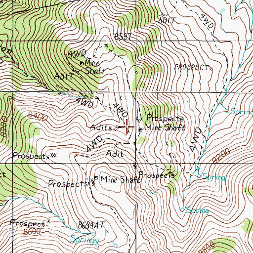 Topographic Map of War Eagle Mine, NV