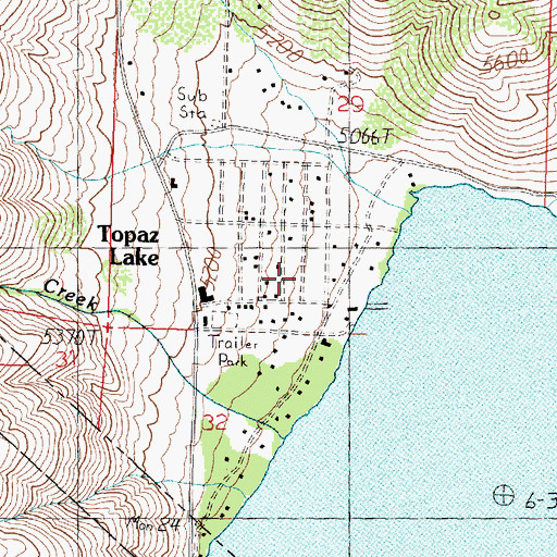 Topographic Map of Topaz Lake, NV