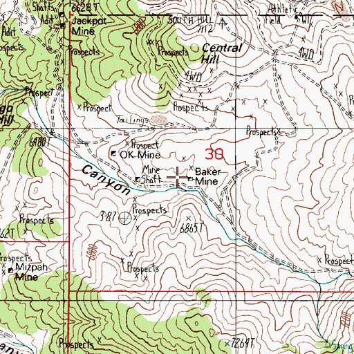 Topographic Map of Baker Mine, NV