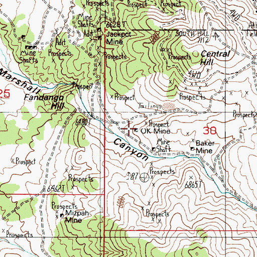 Topographic Map of OK Mine, NV