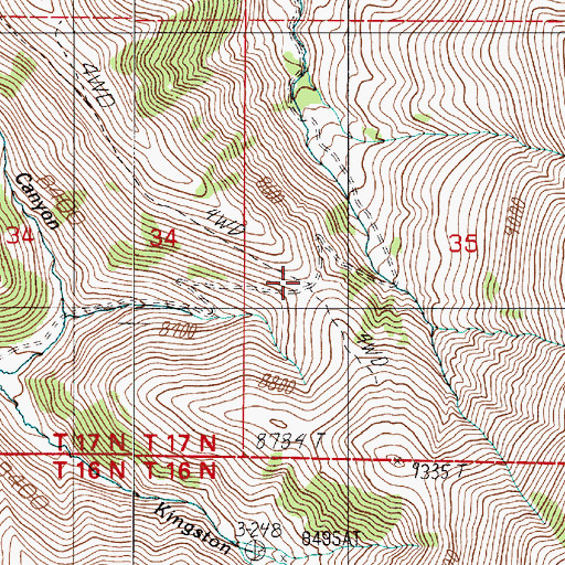 Topographic Map of Kingston Summit, NV