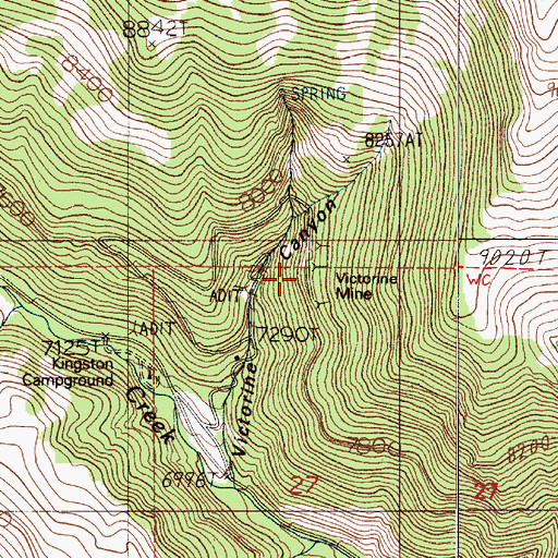 Topographic Map of Victorine Mine, NV