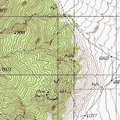 Topographic Map of Gold Pocket Mine, NV