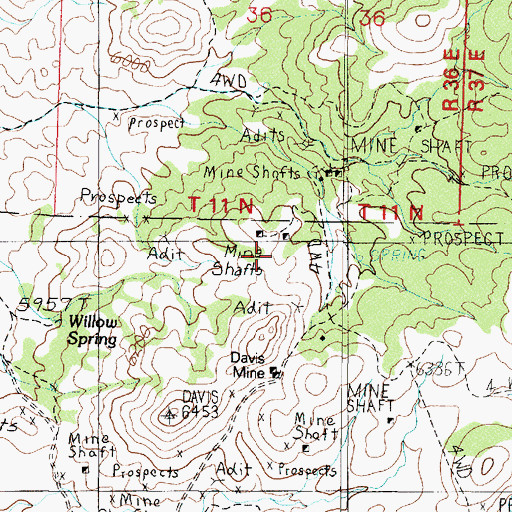 Topographic Map of Gold Trace Mine, NV