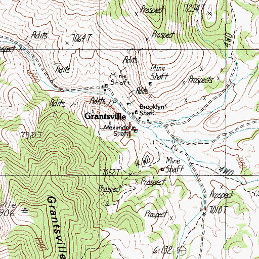 Topographic Map of Alexander Shafts, NV