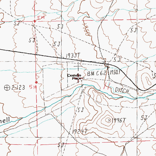 Topographic Map of Costello Place, NV