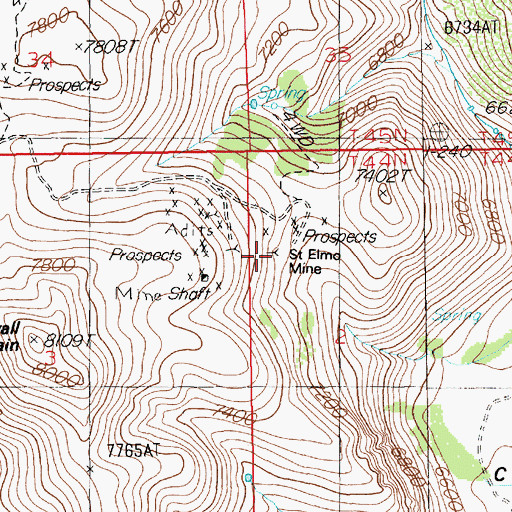 Topographic Map of Saint Elmo Mine, NV