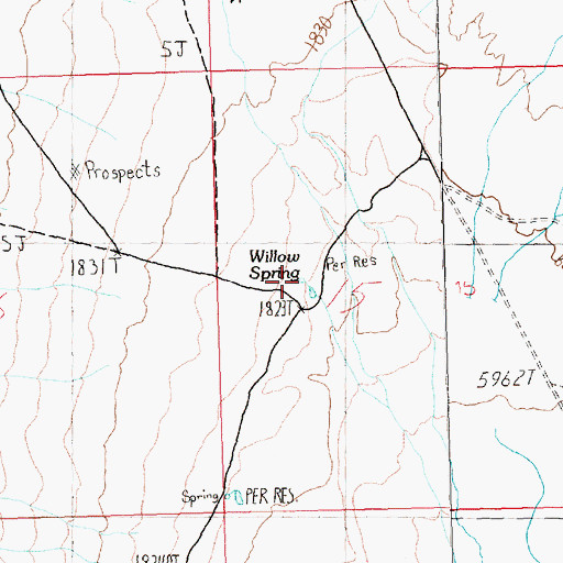 Topographic Map of Willow Spring, NV