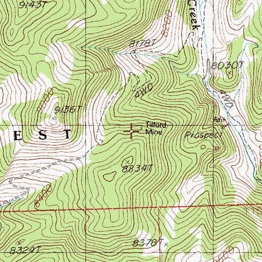 Topographic Map of Tilford Mine, NV