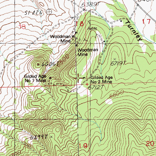 Topographic Map of Gilded Age Number 2 Mine, NV