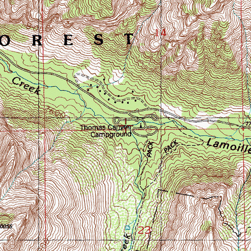 Topographic Map of Thomas Creek, NV