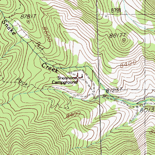 Topographic Map of Shoshone Campground, NV