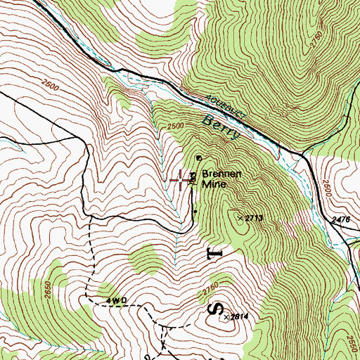Topographic Map of Brennen Mine, NV