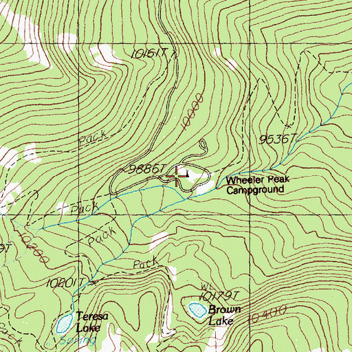 Topographic Map of Wheeler Peak Campground, NV