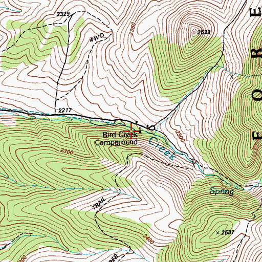 Topographic Map of Bird Creek Campground, NV