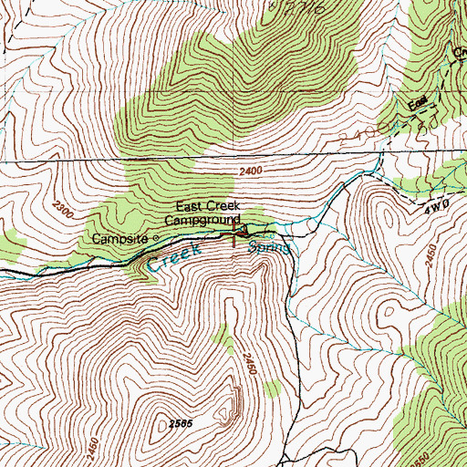 Topographic Map of East Creek Campground, NV