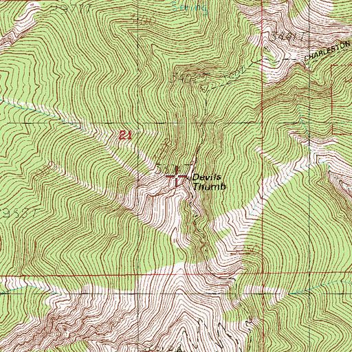 Topographic Map of Devils Thumb, NV