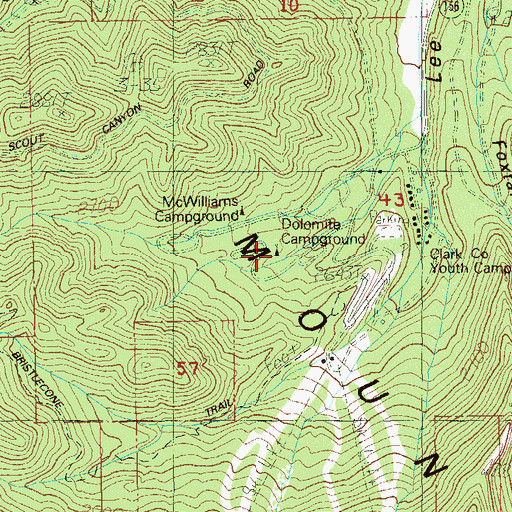 Topographic Map of Dolomite Campground, NV