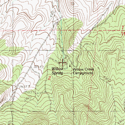 Topographic Map of Willow Creek Campground, NV