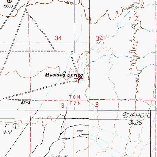 Topographic Map of Mustang Spring, NV