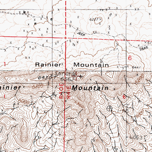 Topographic Map of Rainier Mountain, NV