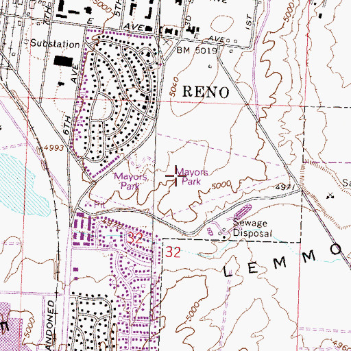 Topographic Map of Mayors Park, NV