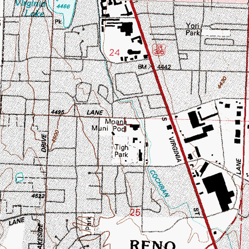 Topographic Map of Moana Municipal Pool, NV