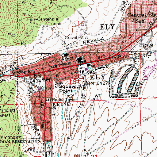 Topographic Map of White Pine County Offices, NV
