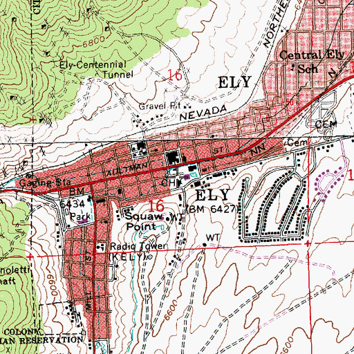 Topographic Map of White Pine County Library, NV