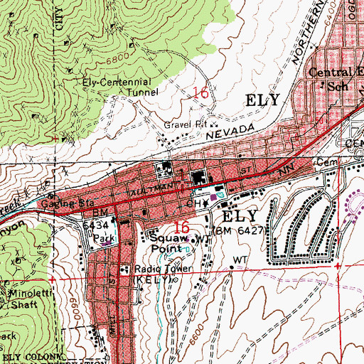 Topographic Map of White Pine Middle School, NV