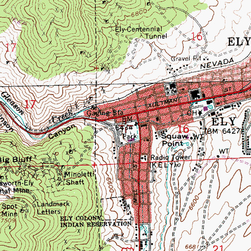 Topographic Map of Ely City Hall, NV
