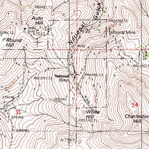 Topographic Map of Union Mine, NV