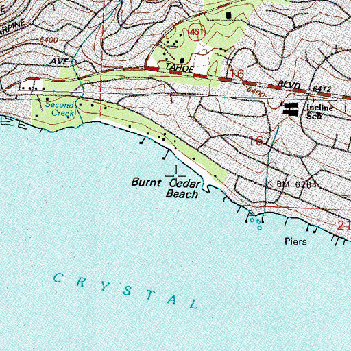 Topographic Map of Burnt Cedar Beach, NV