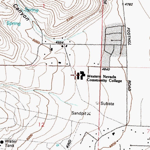 Topographic Map of Western Nevada College, NV