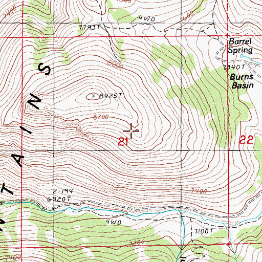 Topographic Map of Basin Burns Mine, NV