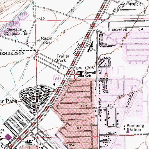 Topographic Map of C T Sewell Elementary School, NV