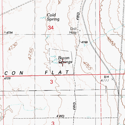 Topographic Map of Bacon Springs, NV