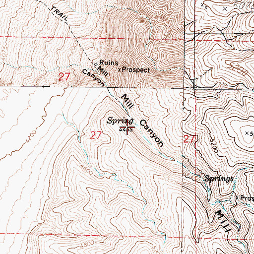 Topographic Map of Mill Spring, NV