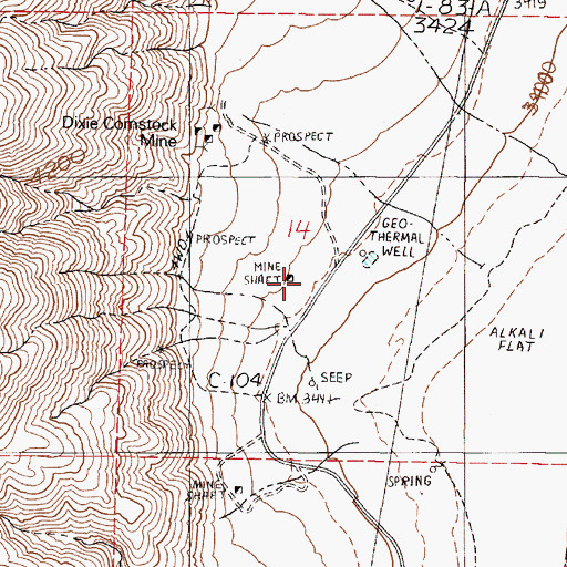 Topographic Map of Dixie Comstock Mine, NV