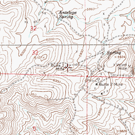 Topographic Map of Butte One Mine, NV
