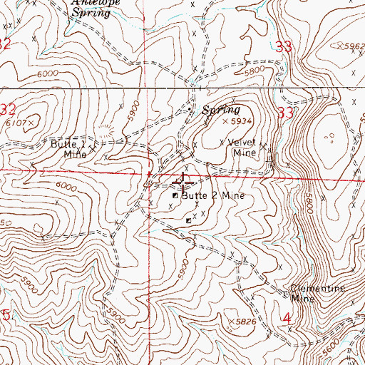 Topographic Map of Butte Two Mine, NV