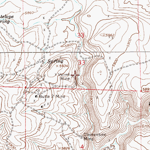 Topographic Map of Velvet Mine, NV