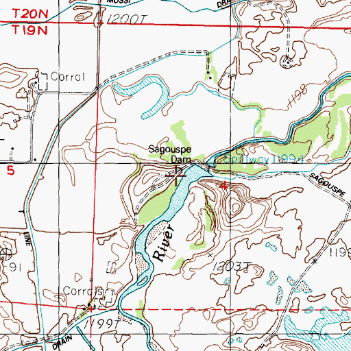 Topographic Map of Sagouspe Dam, NV