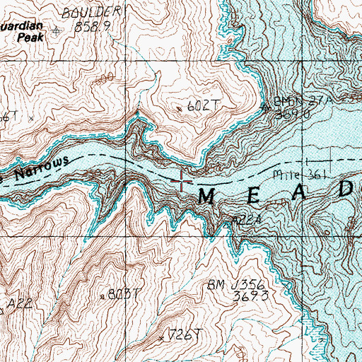 Topographic Map of Boulder Canyon Dam Site, NV