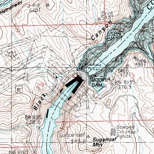 Topographic Map of Upper Black Canyon Dam Site (historical), NV