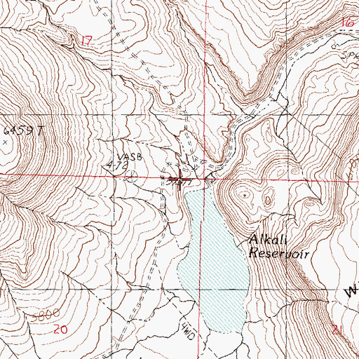 Topographic Map of Alkali Reservoir Dam, NV